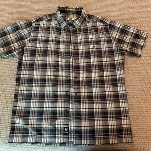 Kuhl Men's Large Blue, White, Gray Plaid Button Down Shirt